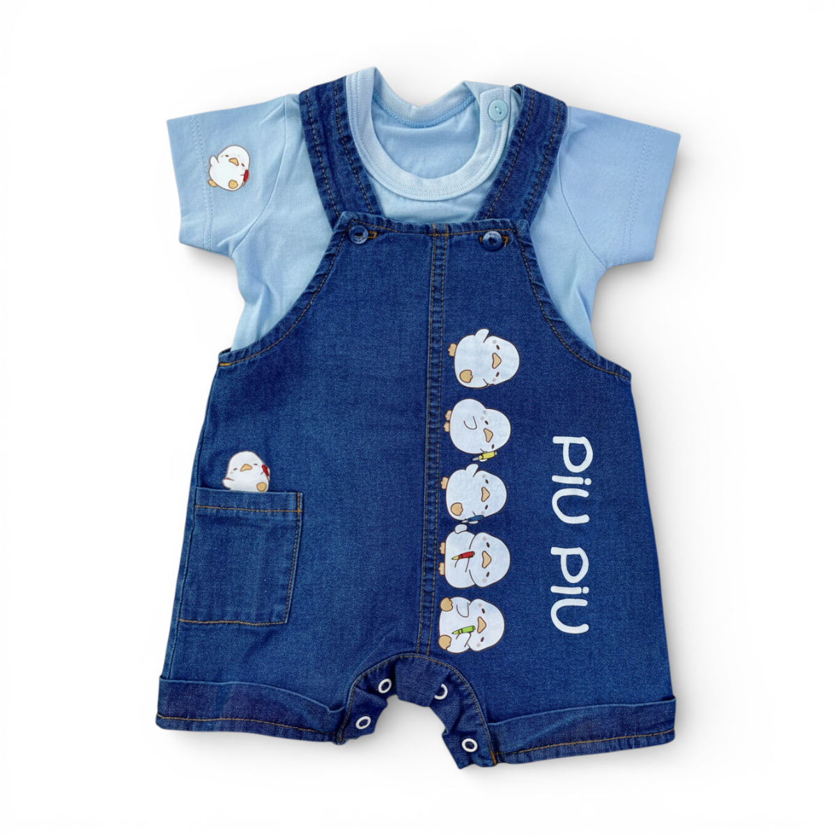 Jardineira Jeans Masculina Infantil Brokinha Patinho com Blusa