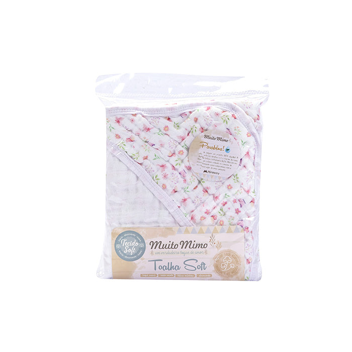 Toalha Infantil Soft Muito Mimo com Capuz estampada Enxoval 80x80cm