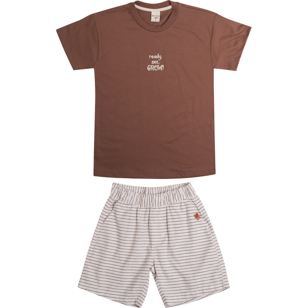 Conjunto Infantil Masculino Have Fun Grow Camiseta e Bermuda Tecido Eco Listrado