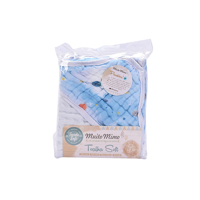 Toalha Infantil Soft Muito Mimo com Capuz estampada Enxoval 80x80cm