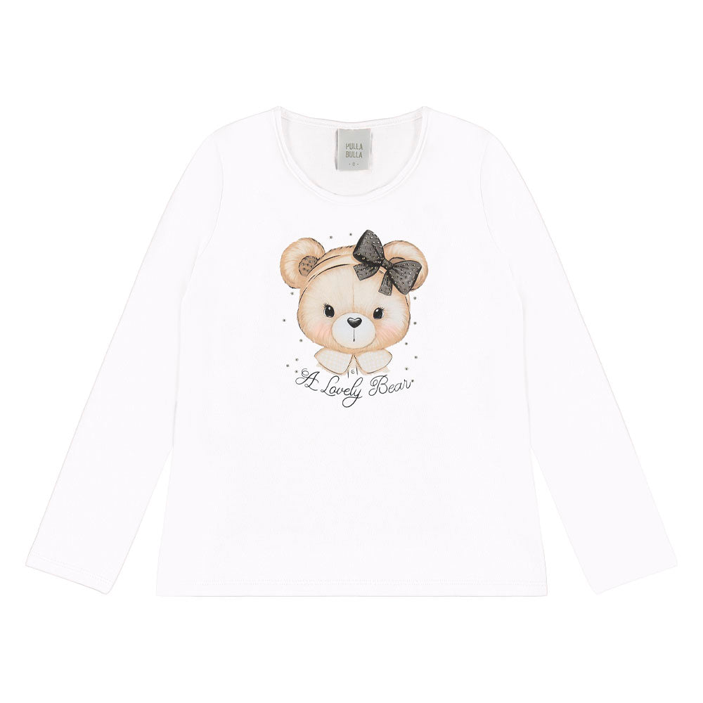 Blusa Infantil Feminina Pulla Bulla Lovely Bear Manga Longa Algodão
