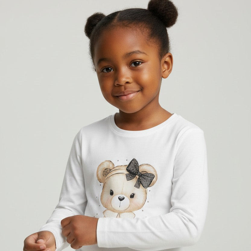Blusa Infantil Feminina Pulla Bulla Lovely Bear Manga Longa Algodão