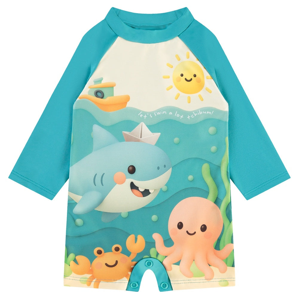 Macaquinho de Praia Infantil Baby Kamylus Tchibum Fundo do Mar Proteção UV 50+ Dri-Fit
