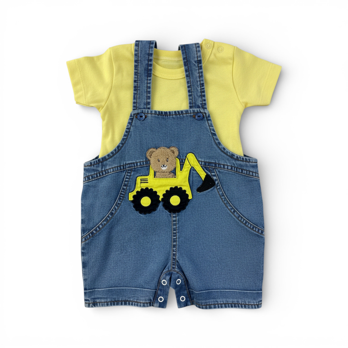 Jardineira Jeans Masculina Infantil Brokinha Urso Trator com Blusa