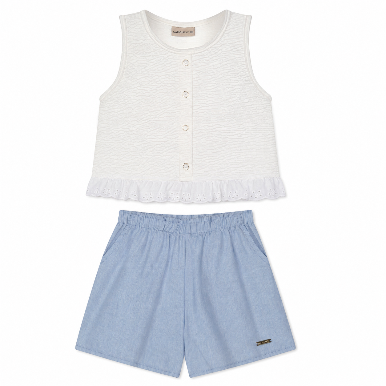 Conjunto Infantil Feminino Kamylus Lamon Maddalena Regata Bubble e Shorts Algodão Mesclado