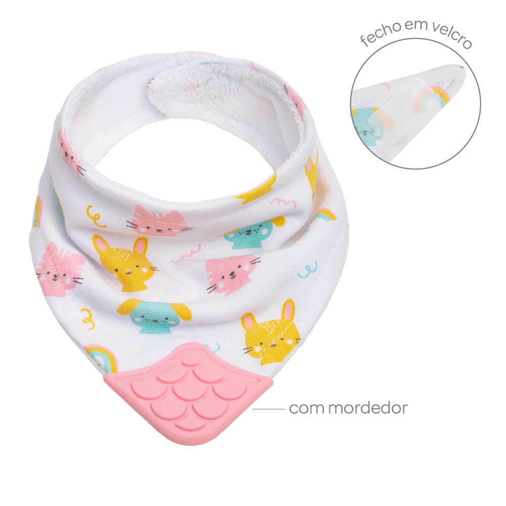 Bandana Bebê Buba com Mordedor de Silicone Estampada 4 Meses+