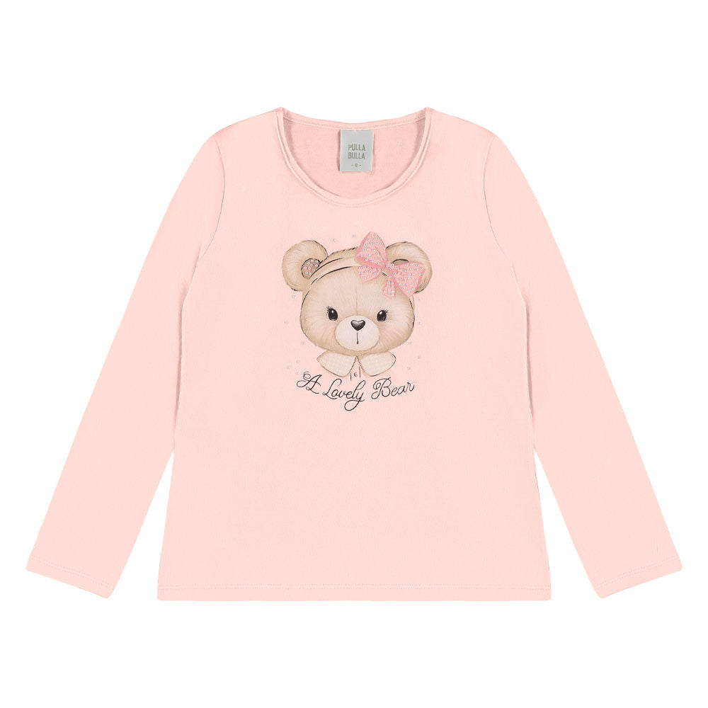 Blusa Infantil Feminina Pulla Bulla Lovely Bear Manga Longa Algodão