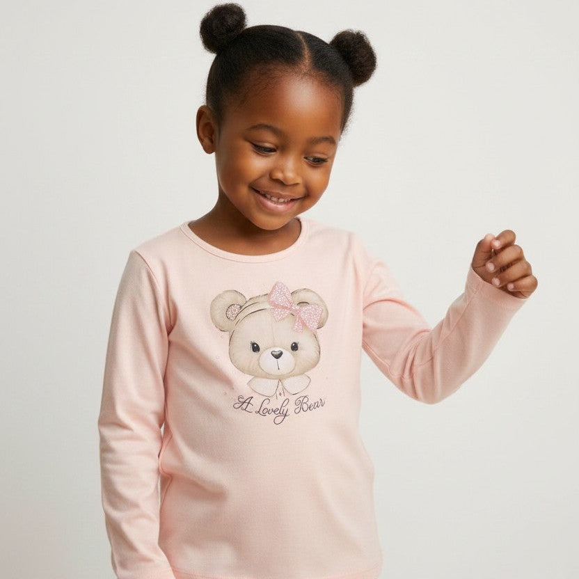 Blusa Infantil Feminina Pulla Bulla Lovely Bear Manga Longa Algodão