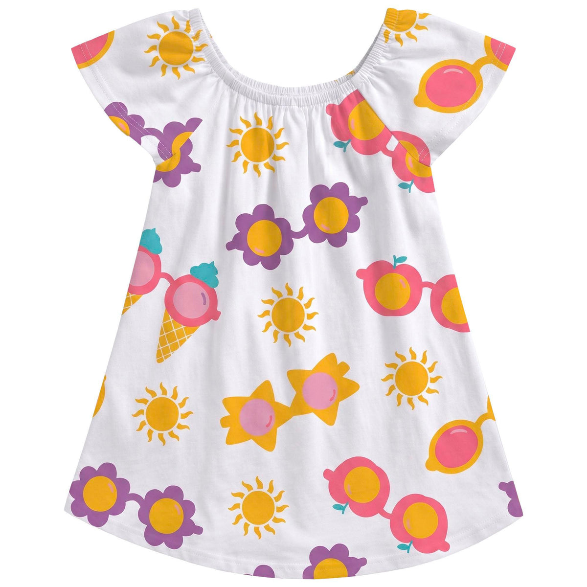 Vestido Infantil Feminino Kyly Estampa Divertida Óculos e Sol