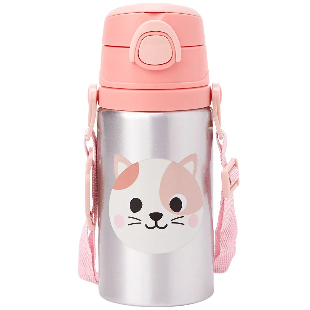 Garrafinha de Alumínio Infantil Buba Zoo 450 ml com Canudo e Cordinha +3 Anos