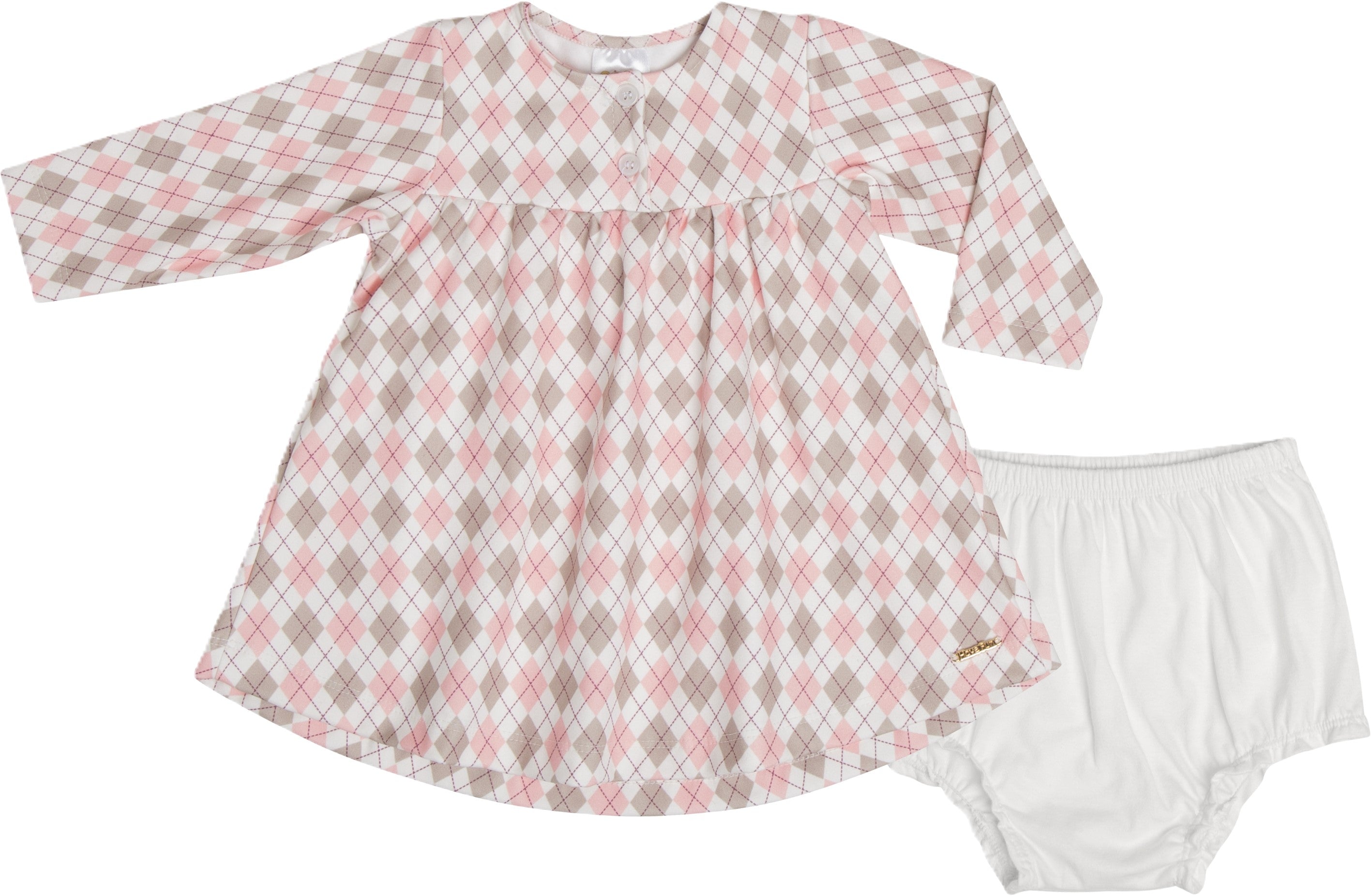 Vestido Bebê Menina Have Fun Xadrez Argylito em Fleece com Tapa-Fralda