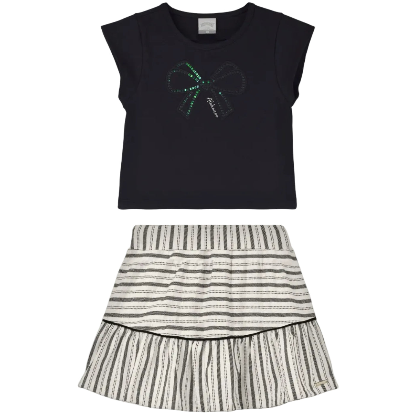 Conjunto Infantil Feminino Alakazoo Short-Saia Listrado e Blusa Brilho