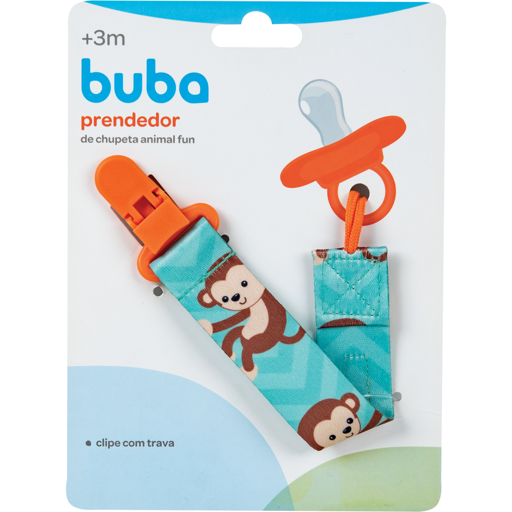 Prendedor de Chupeta Infantil Buba Animal Fun Seguro 3 Meses+