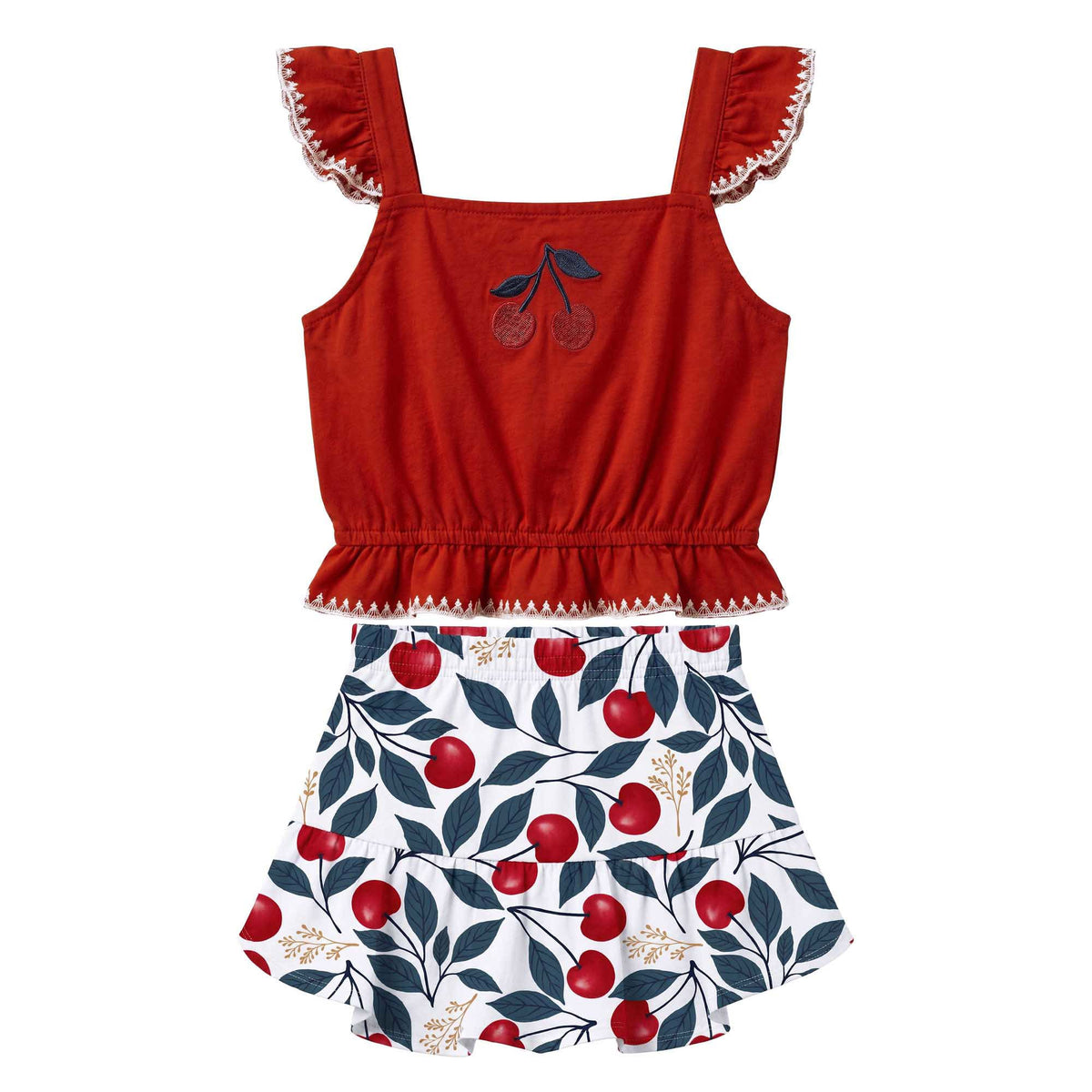 Conjunto Infantil Feminino Kyly Cereja Regata e Shorts-Saia