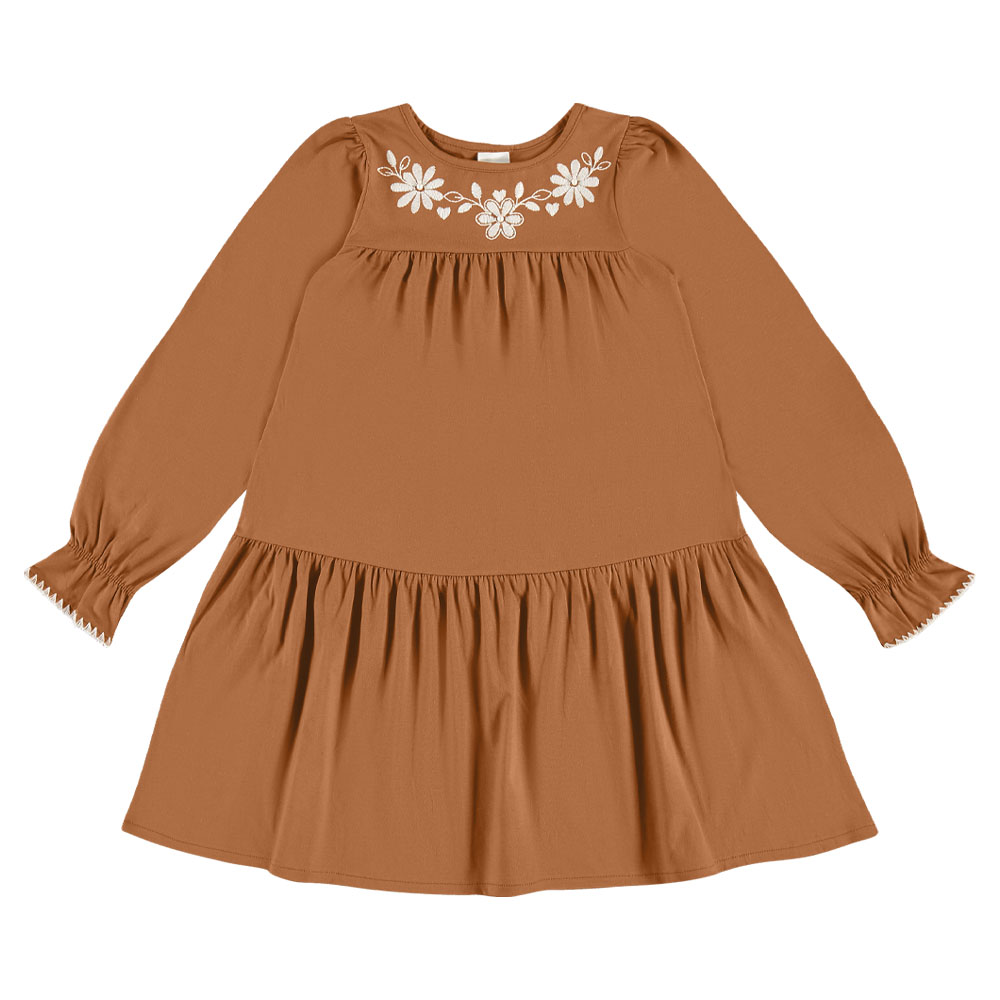 Vestido Infantil Pulla Bulla Flores Bordadas Manga Longa Menina