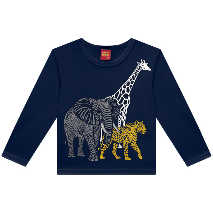 Camisa Infantil Kyly Manga Longa Inverno Animais Safari Menino