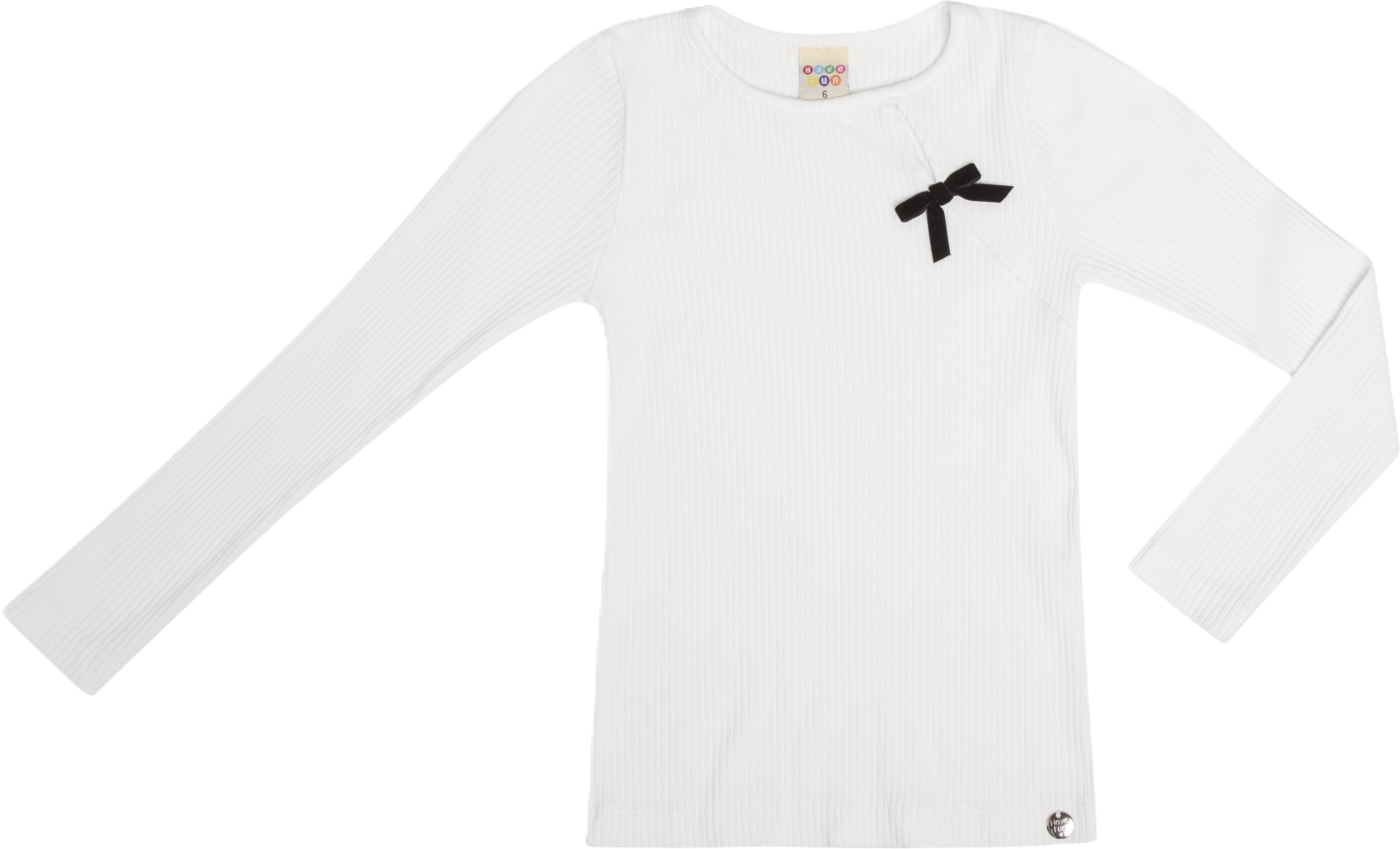 Blusa Infantil Menina Have Fun Manga Longa Canelada com Elastano e Lacinho
