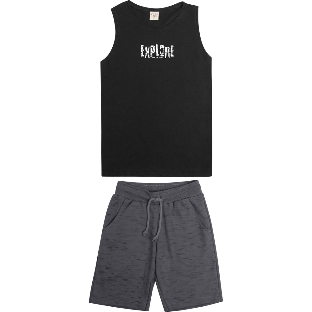 Conjunto Infantil Masculino Have Fun Explore Regata e Bermuda Moletom Jet