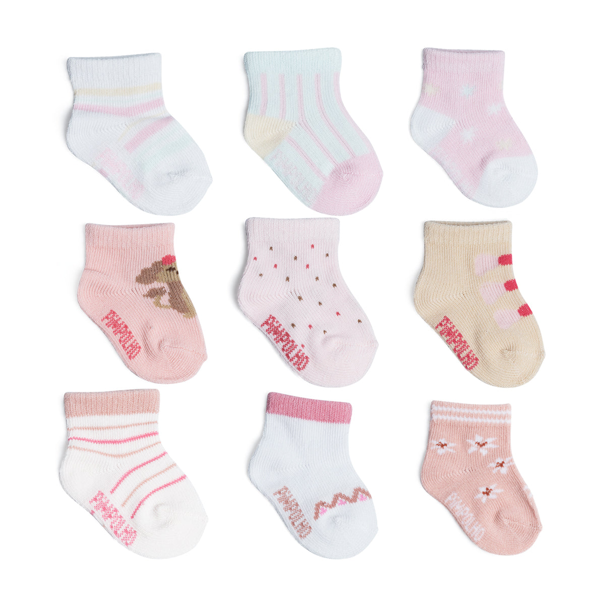 Kit Meia Bebê Feminina Pimpolho Colorida 3 Pares Tag Zero