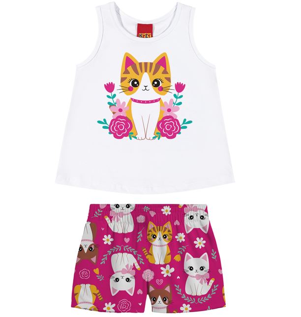 Conjunto Kyly Infantil Menina Gatinha Nas Flores