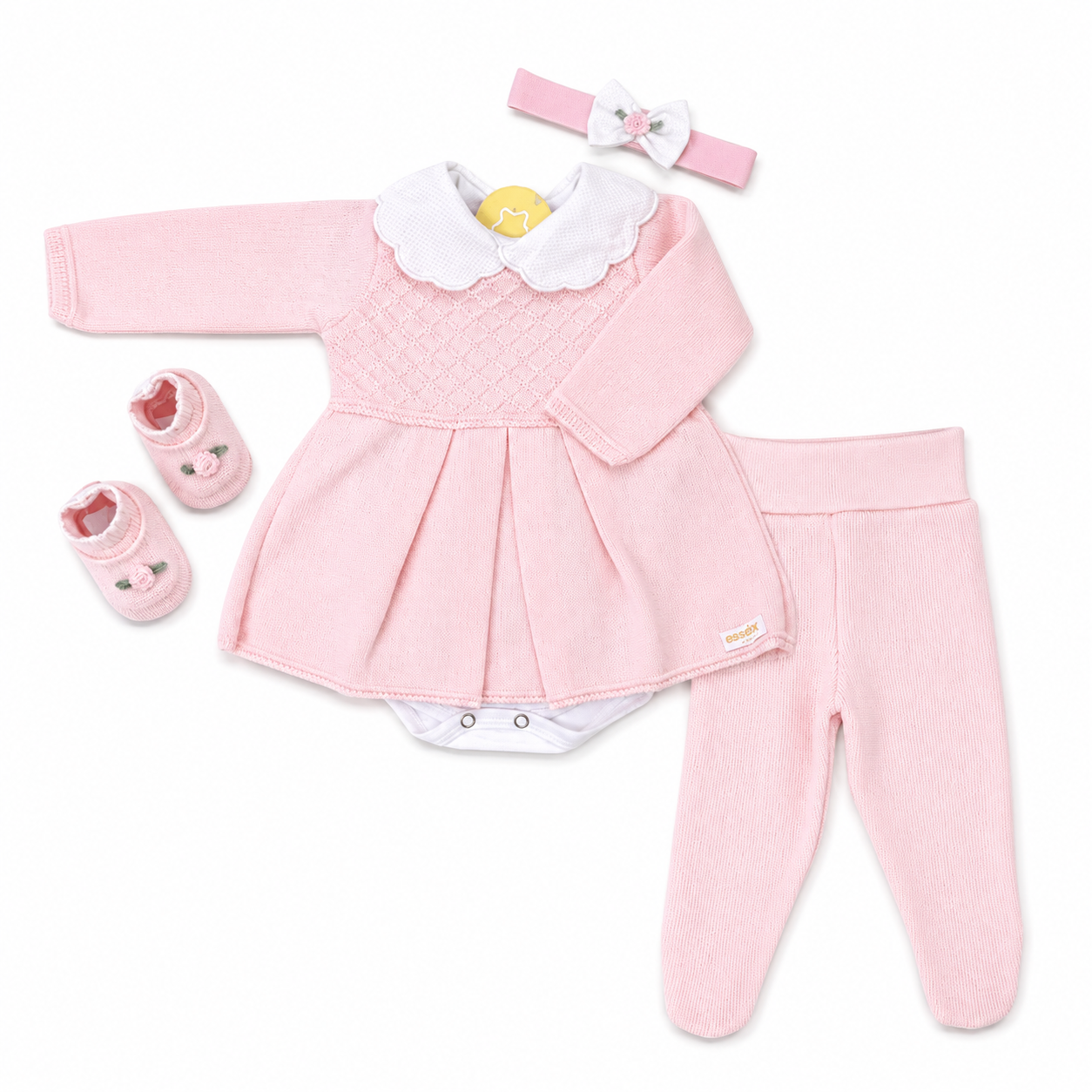 Kit Vestidinho Sanches Baby em Tricot 5 Peças