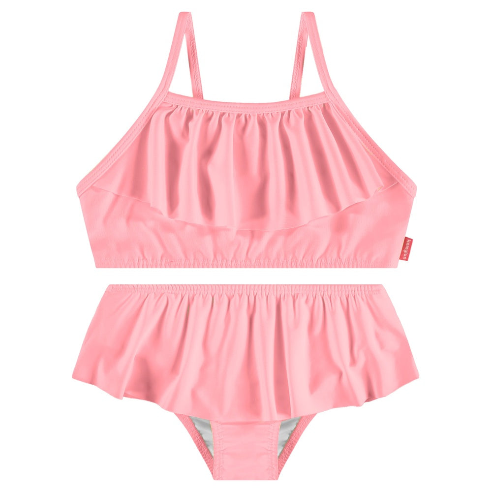 Conjunto Biquíni Infantil Feminino Kamylus Tchibum Babado Liso Proteção UV 50+ Dri-Fit
