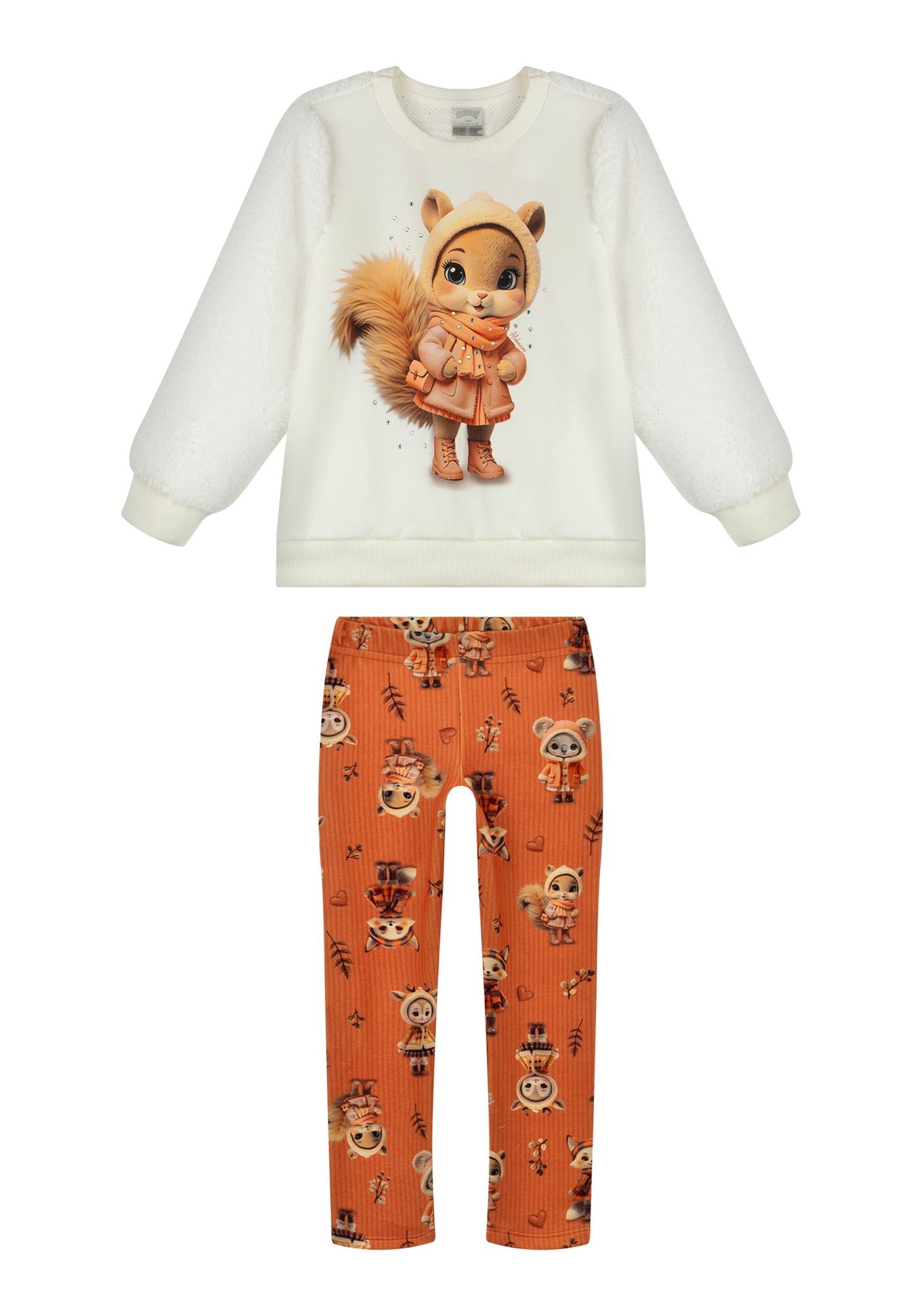 Conjunto Infantil Feminino Alakazoo Manga Longa em Malha Pelo e Viena