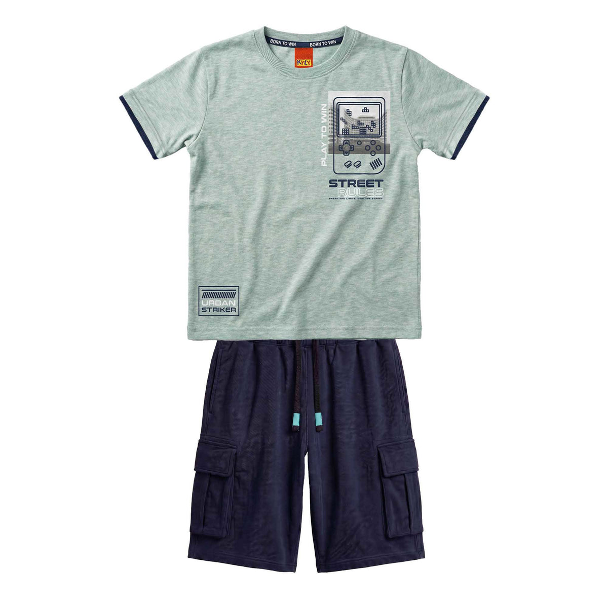Conjunto Infantil Masculino Kyly Street Rules T-Shirt e Short Cargo