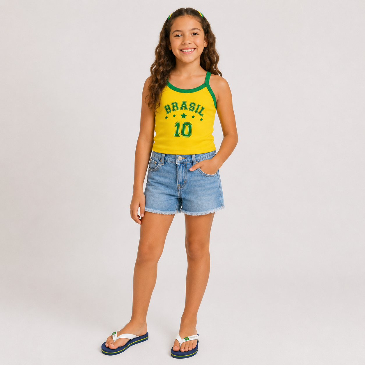 Blusa Brasil Menina Infantil Juvenil Futebol Algodão Casual