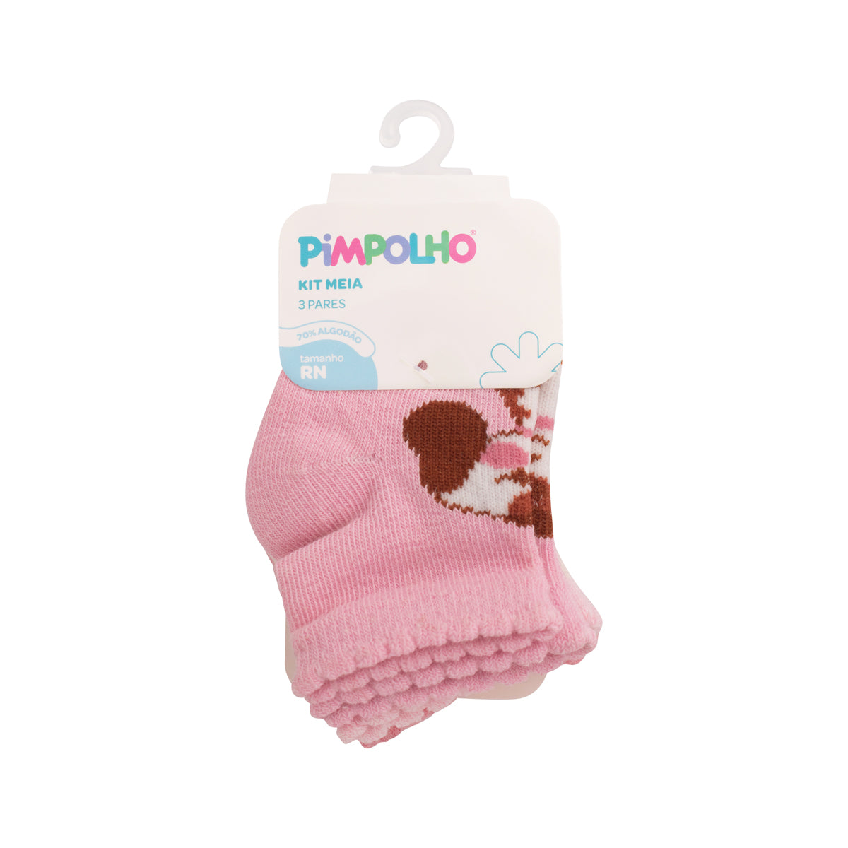 Kit Meia Bebê Feminina Pimpolho RN Recém-Nascido Algodão Macio Com 3 Pares