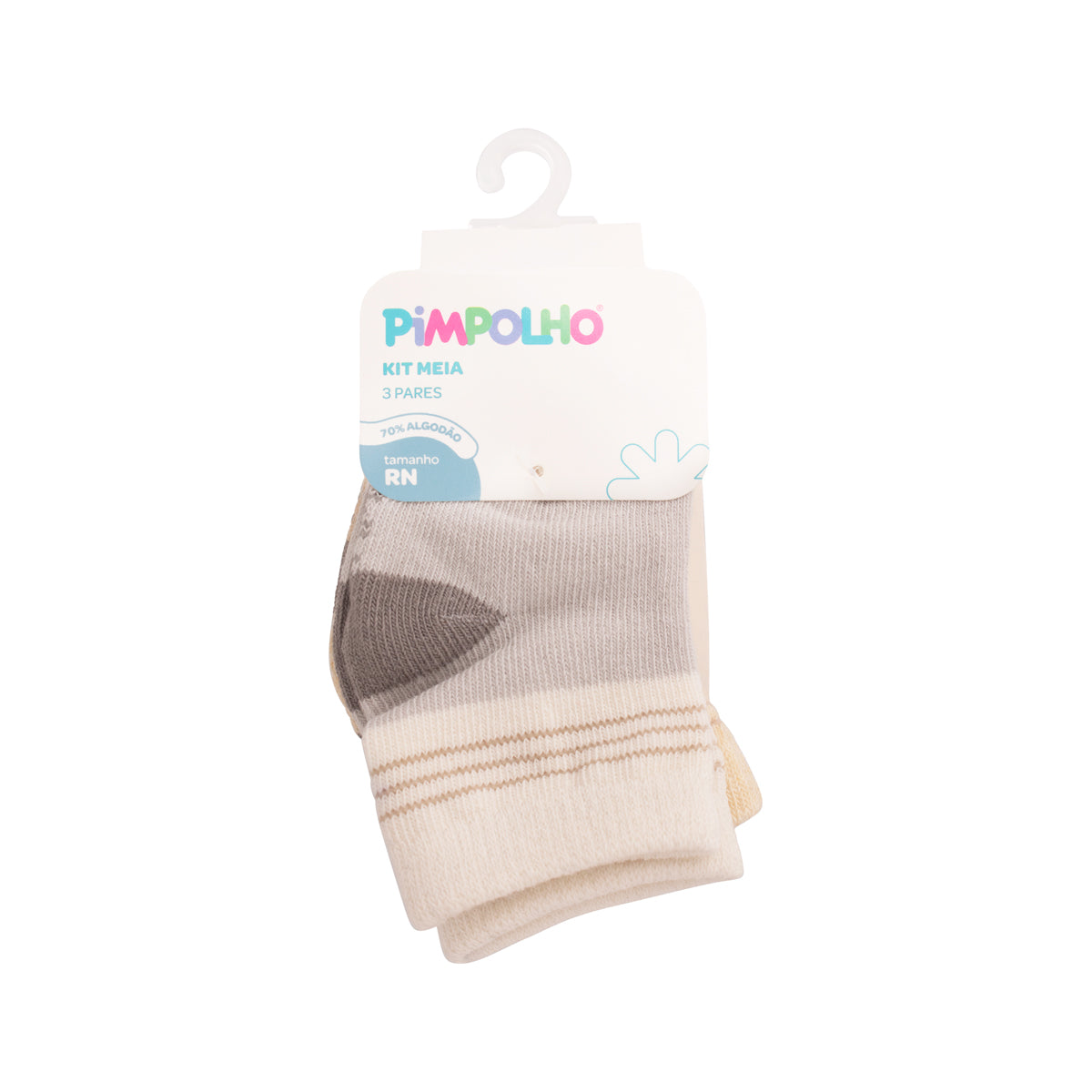 Kit Meia Bebê Masculina Pimpolho RN Recém-Nascido Algodão Macio Com 3 Pares