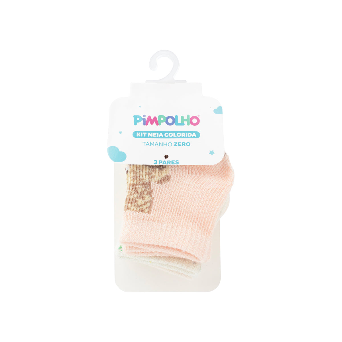 Kit Meia Bebê Feminina Pimpolho Zero Recém-Nascido Algodão Com 3 Pares
