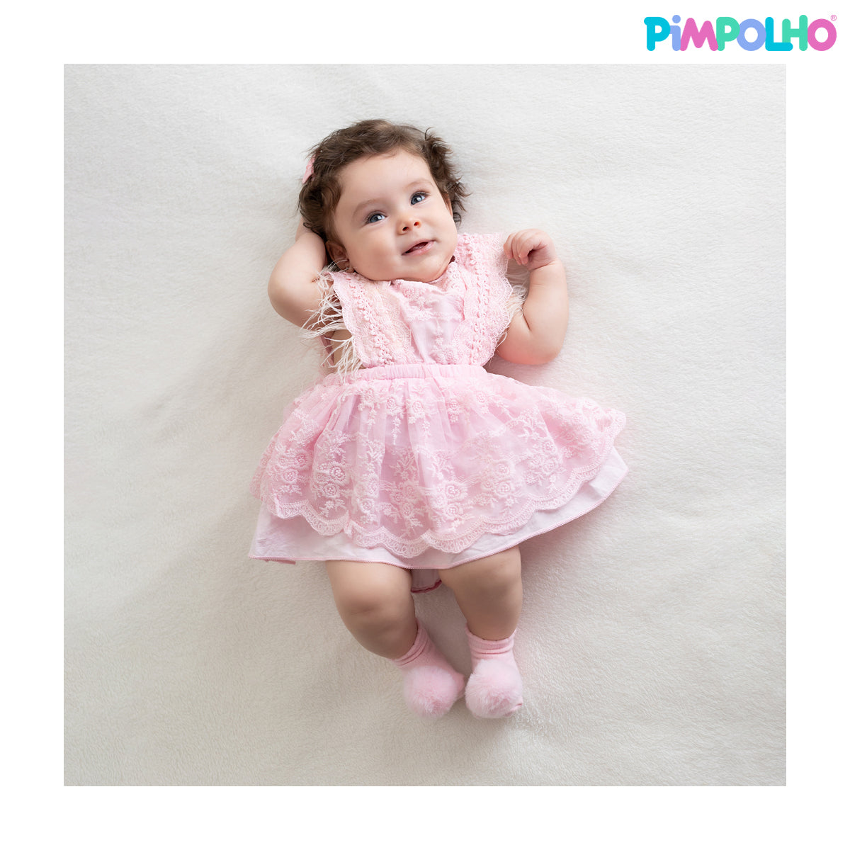 Kit Meia Bebê Pimpolho Feminina com Pompom RN Enxoval 2 Pares