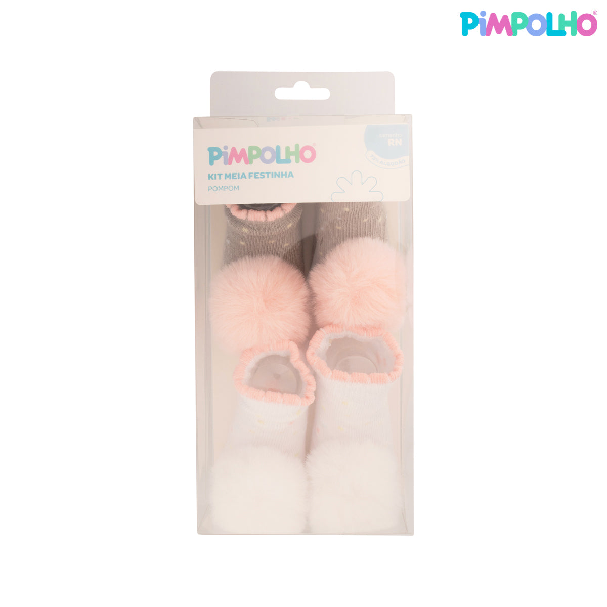 Kit Meia Bebê Pimpolho Feminina com Pompom RN Enxoval 2 Pares