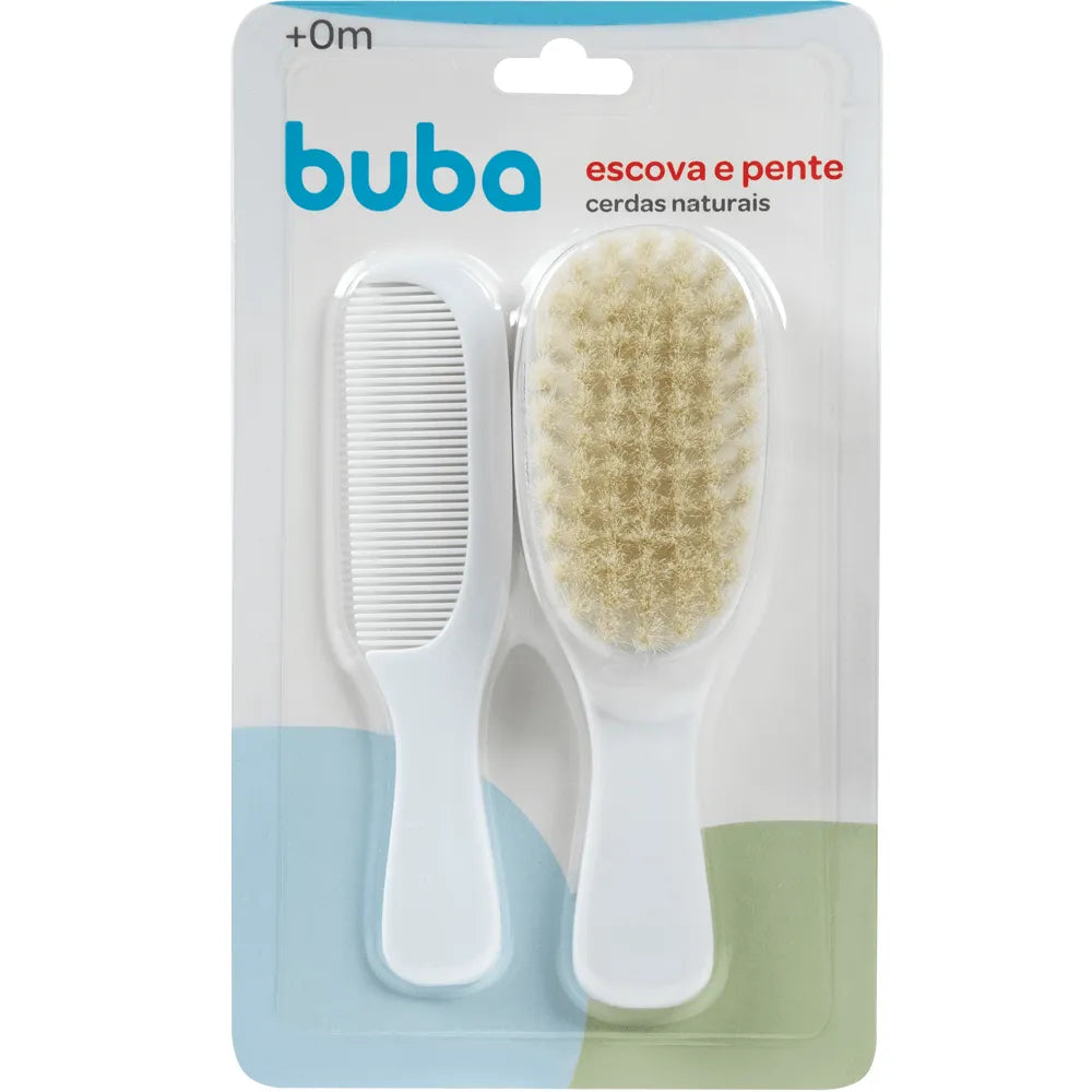 Kit Escova E Pente Buba Cerdas Naturais 2 Peças - Branco