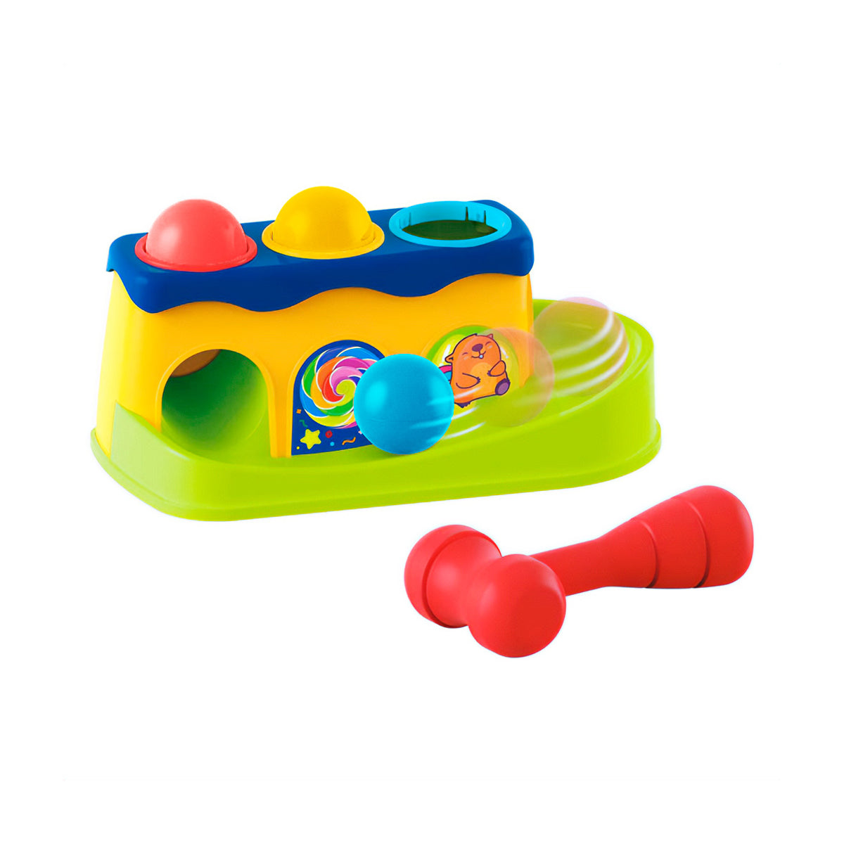 Martelinho Bate Bola Pimpolho com Bolinhas Coloridas – Brinquedo Educativo +12 Meses