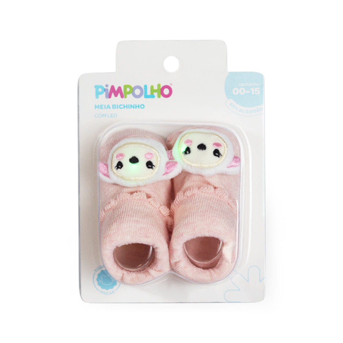 Meia Bebê Feminina com Bichinho e LED Pimpolho (0 a 6 Meses)