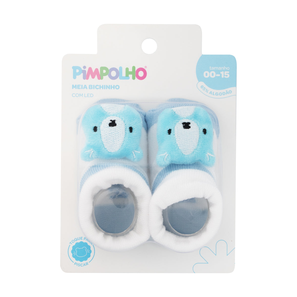 Meia Bebê Masculina com Bichinho e LED Pimpolho (0 a 6 Meses)