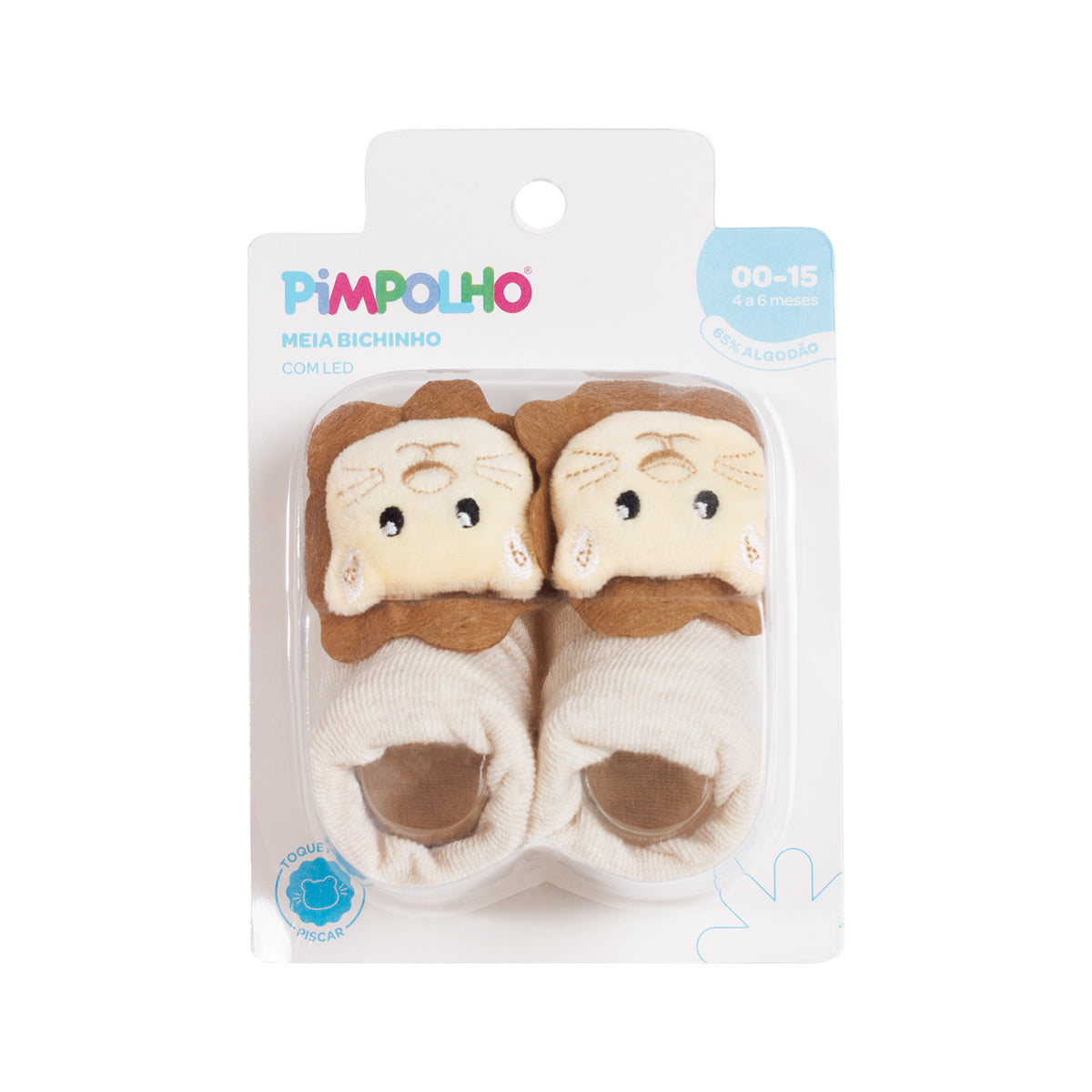 Meia Bebê Masculina com Bichinho e LED Pimpolho (0 a 6 Meses)