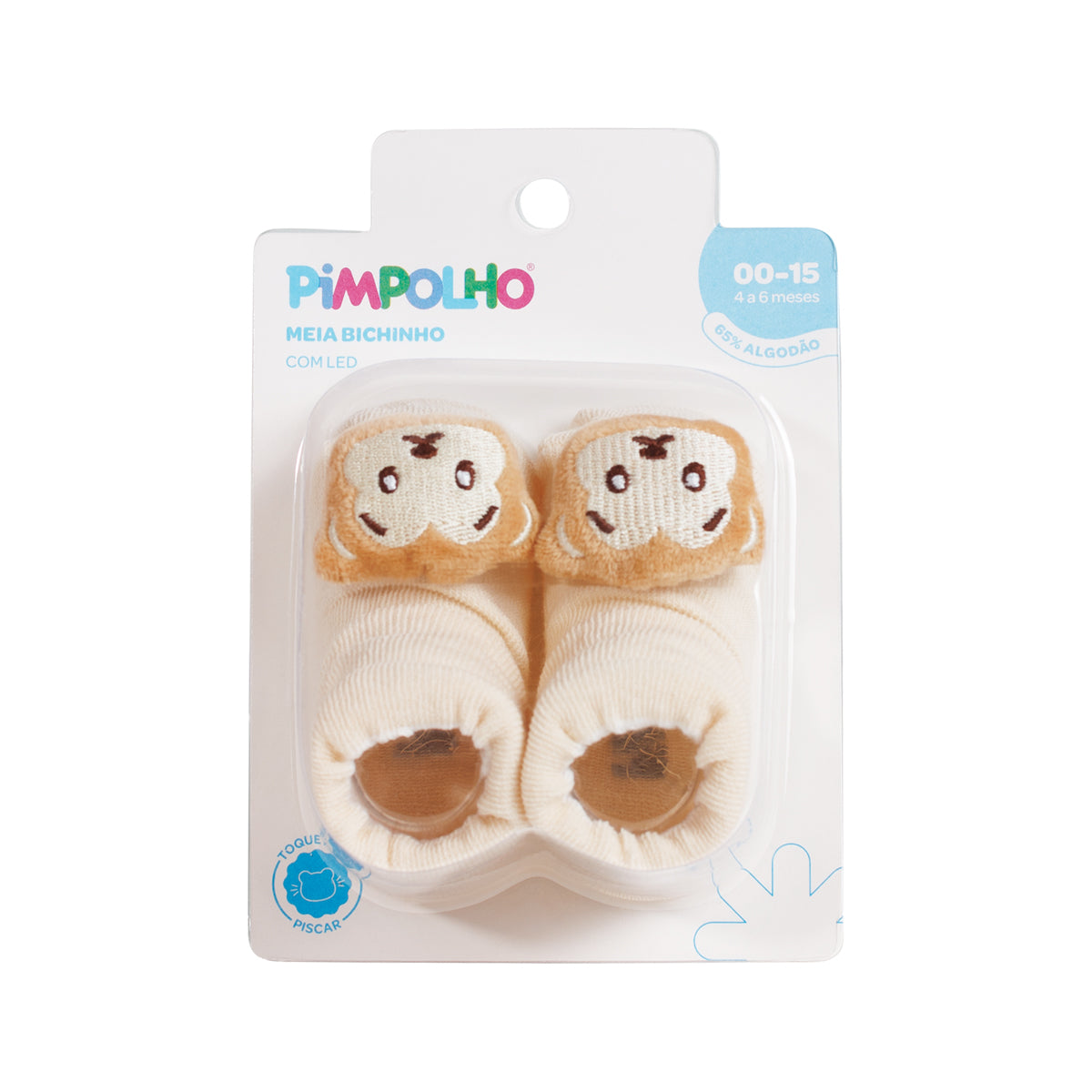 Meia Bebê Masculina com Bichinho e LED Pimpolho (0 a 6 Meses)