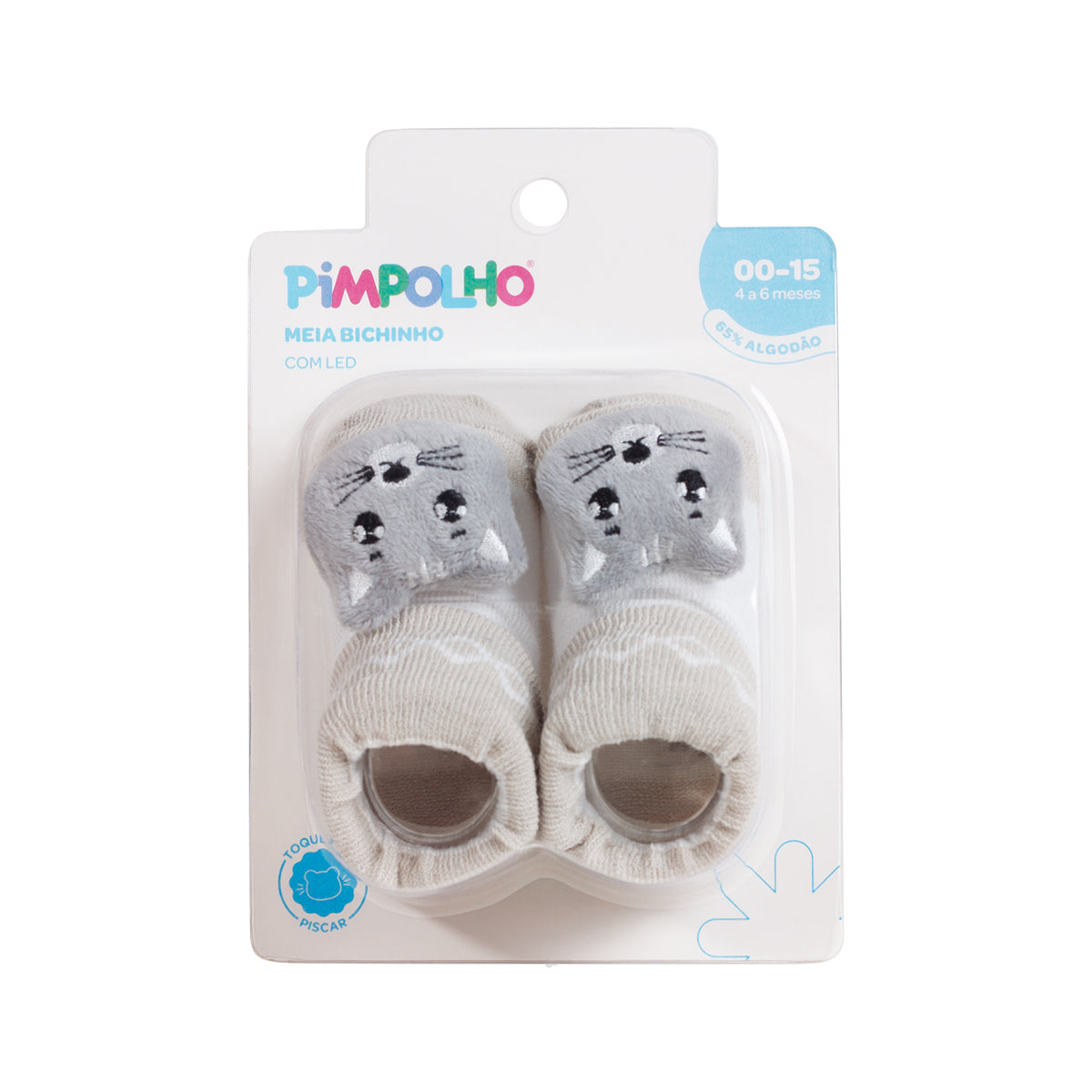 Meia Bebê Masculina com Bichinho e LED Pimpolho (0 a 6 Meses)