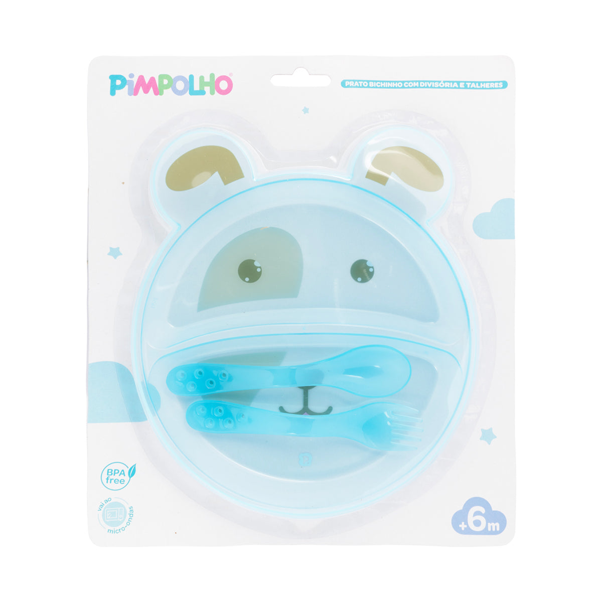 Prato Infantil Pimpolho com Divisórias e Talheres - Coleção Bichinhos +6 Meses