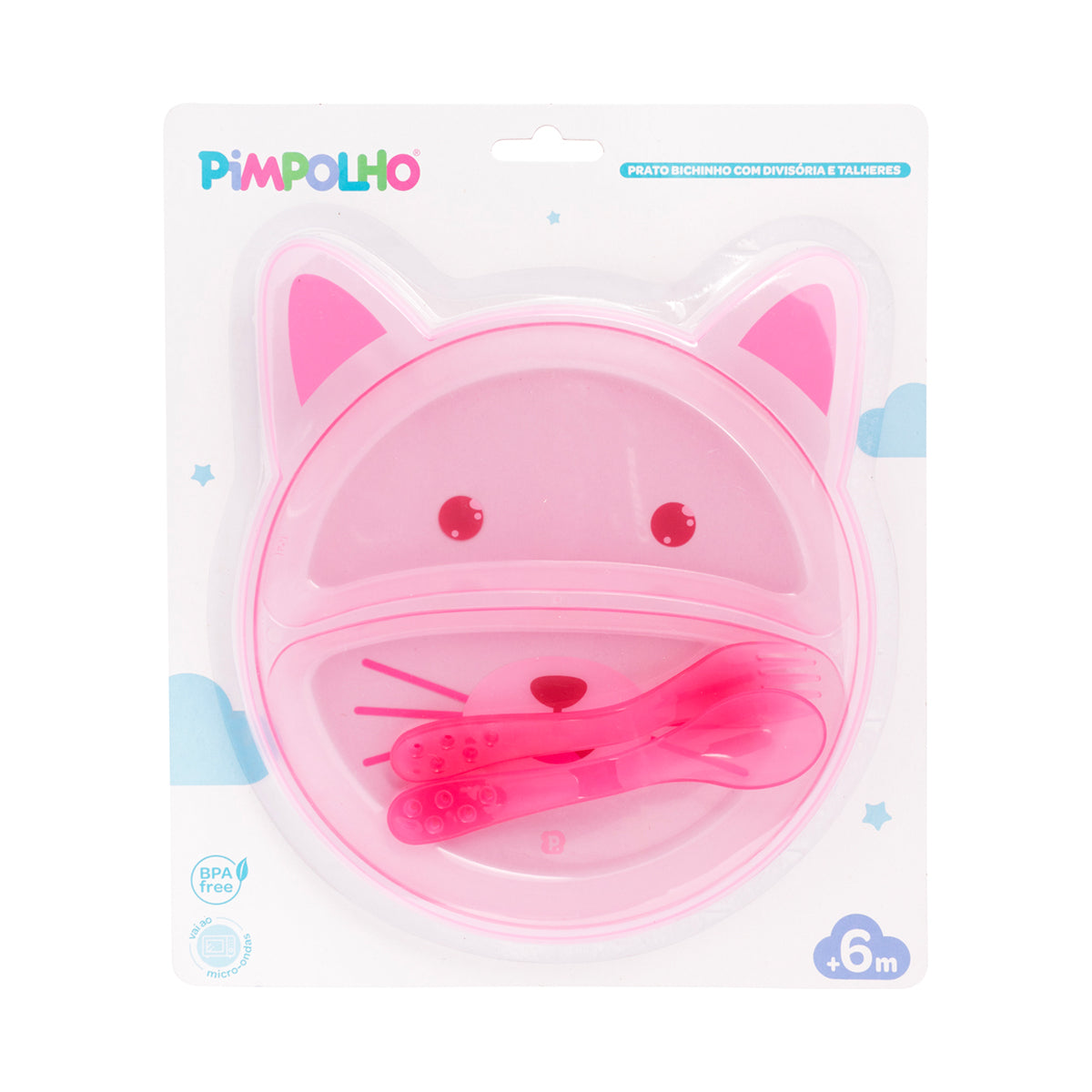 Prato Infantil Pimpolho com Divisórias e Talheres - Coleção Bichinhos +6 Meses