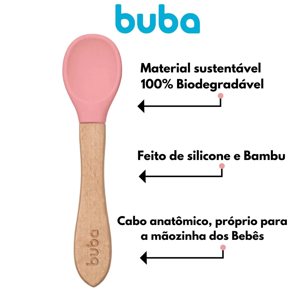 Colher Buba Em Silicone e Bambu +6M