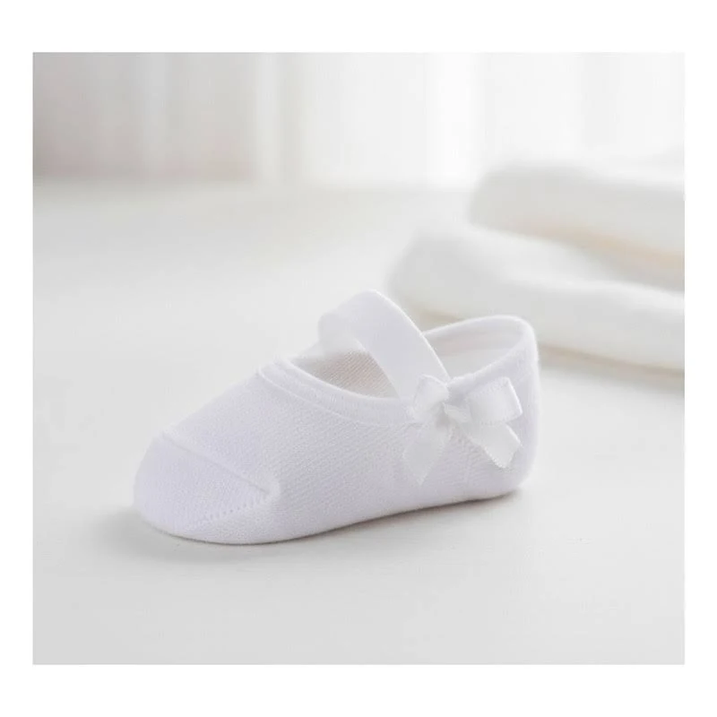 Meia Sapatilha Puket Bebê Branca Festa Confortável com Laço