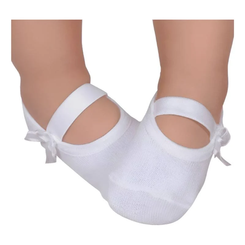 Meia Sapatilha Puket Bebê Branca Festa Confortável com Laço