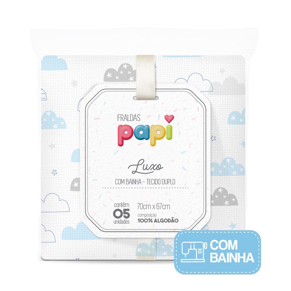 Fralda Luxo Com Bainha E Tecido Duplo Com 5 Unidade Papi