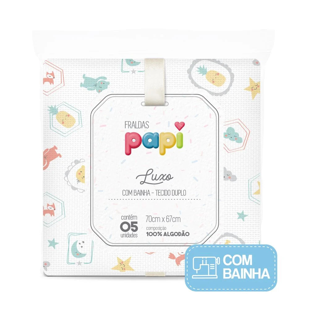 Fralda Luxo Com Bainha E Tecido Duplo Com 5 Unidade Papi