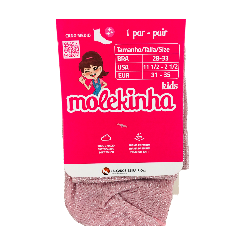 Meia Molekinha Cano Medio Lurex