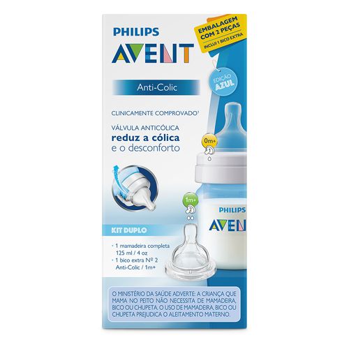 Mamadeira Anti Cólica + Bico Extra Avent 125ml